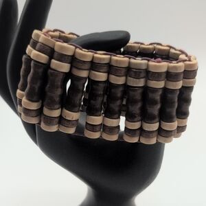 Elegant Brown and Tan Wood Beaded Bracelet Stretch